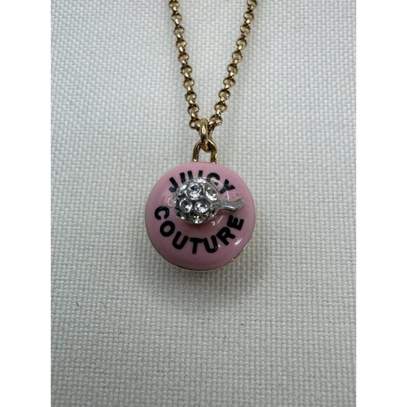 JUICY COUTURE PINK ENAMEL CRYSTAL JEWELED CENTER CUPCAKE NECKLACE PRETTY - Picture 1 of 7